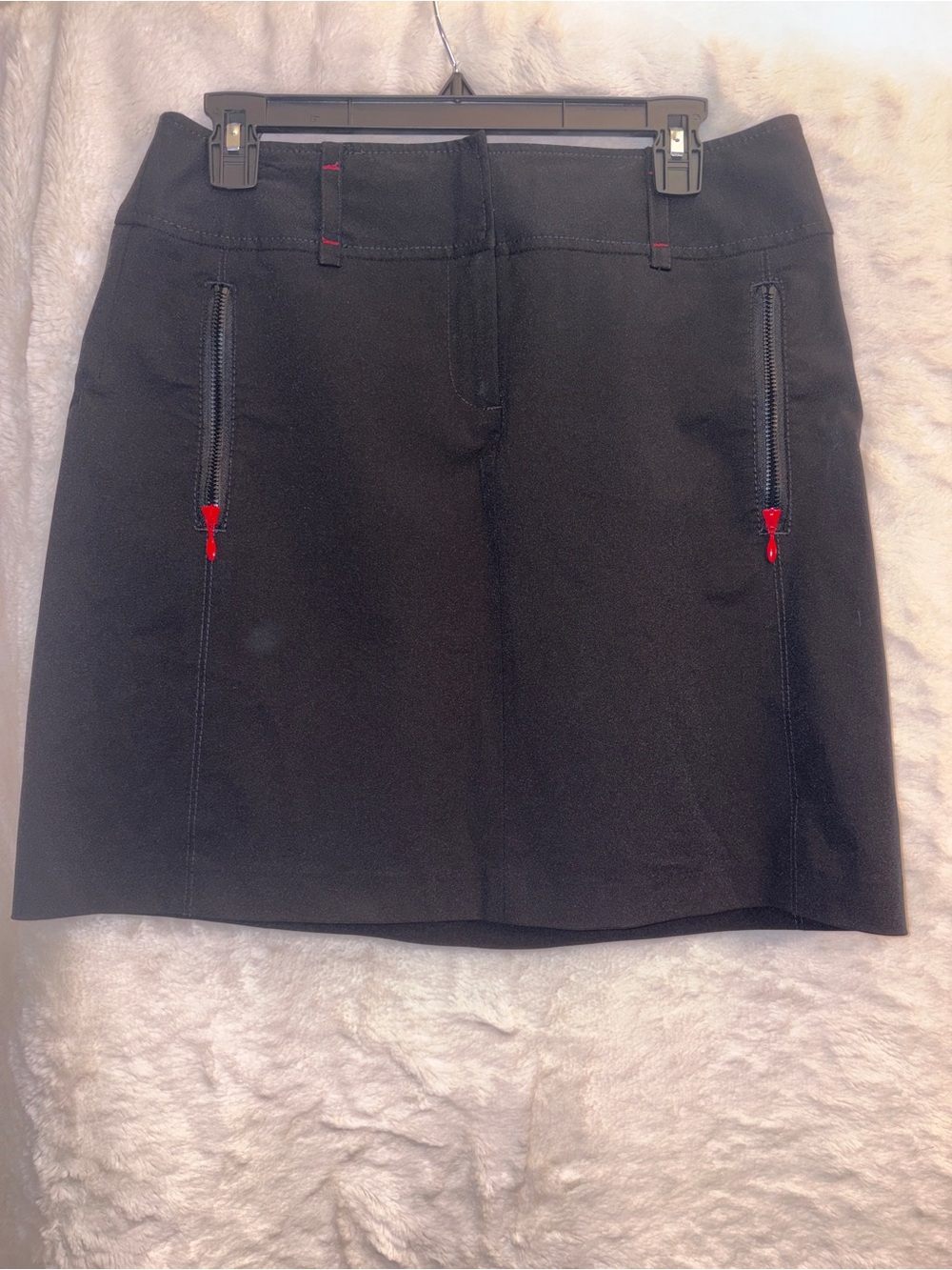 LOFT Black Mini Skirt with Red Zip Accents